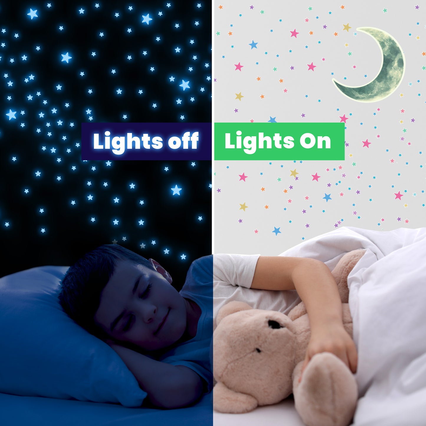 Glow in The Dark Stars and Moon for Ceiling, Luminous Stars and Moon Wall Decal, Wall Decor, Sticky Fluorescence Stars, Gift for boy and Girl Perfect for Kids Nursery Bedroom Living Room(Mixed Colors)