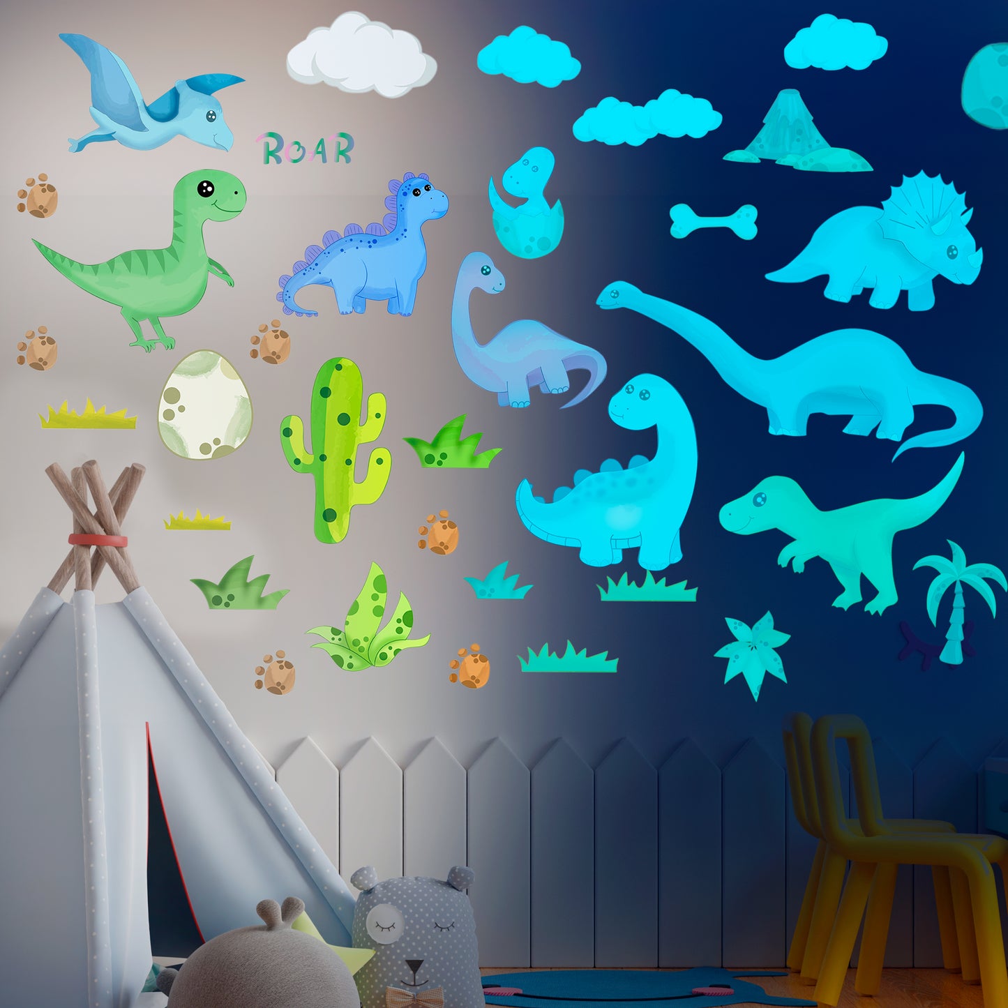 Glow in the Dark Blue Dinosaur Wall Stickers
