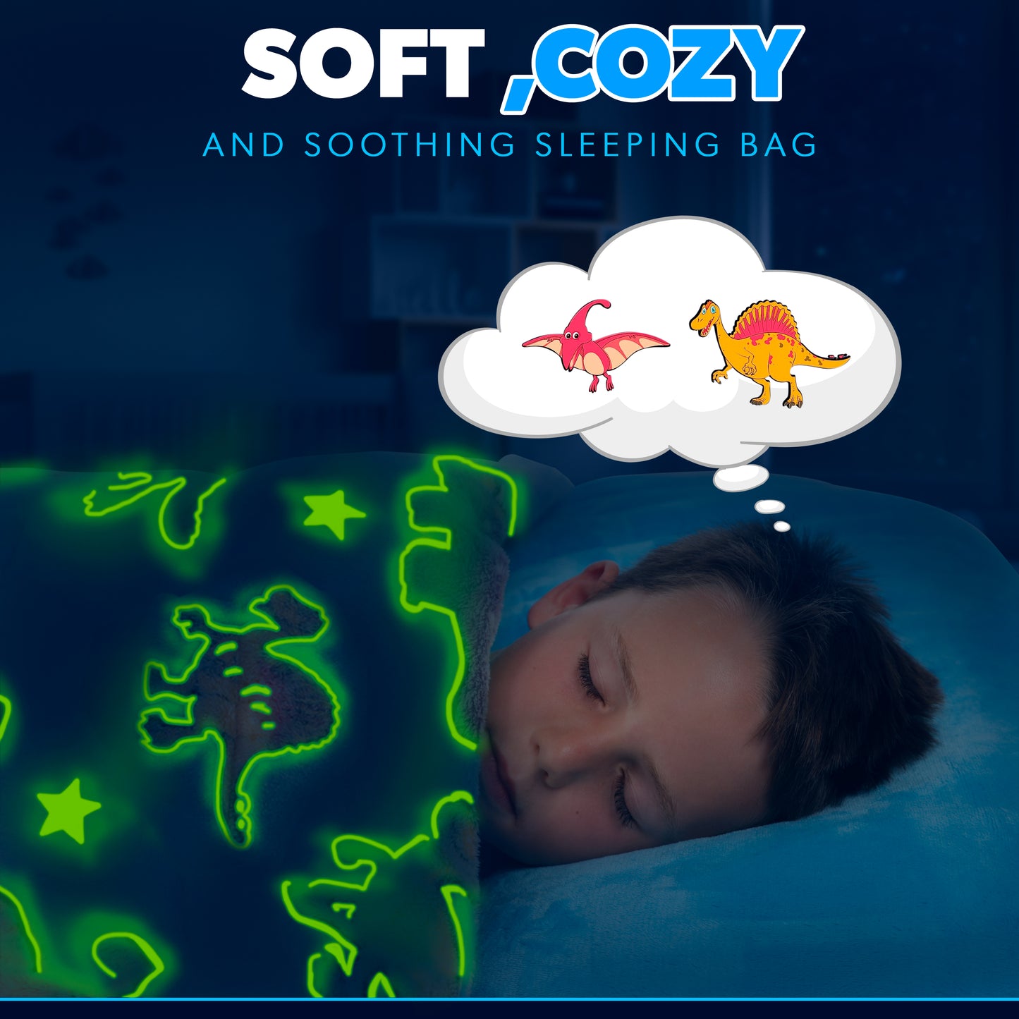 Glow in the Dark kids Sleeping Bag with Pillow Pocket