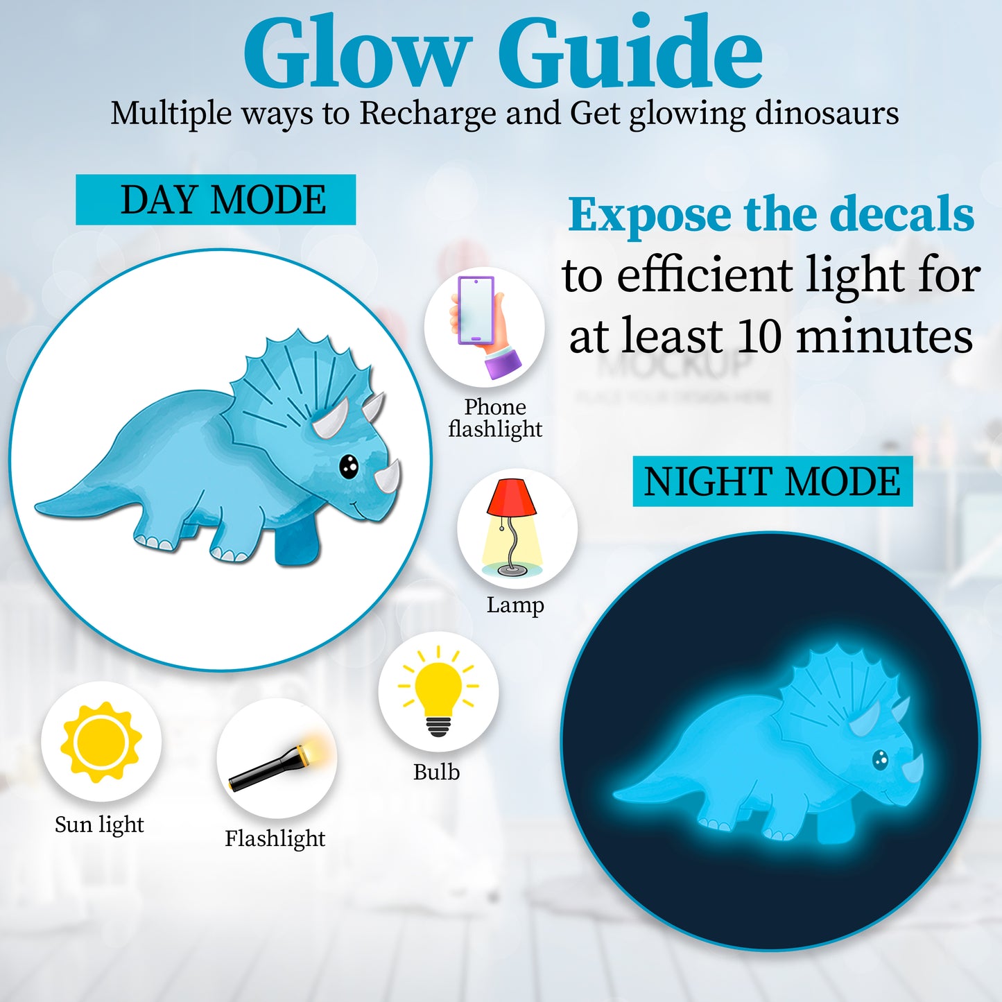 Glow in the Dark Blue Dinosaur Wall Stickers