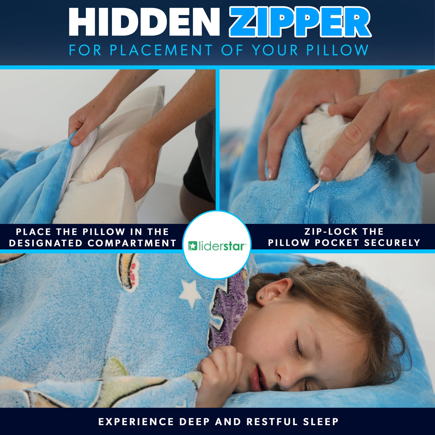 Glow in the Dark kids Sleeping Bag with Pillow Pocket