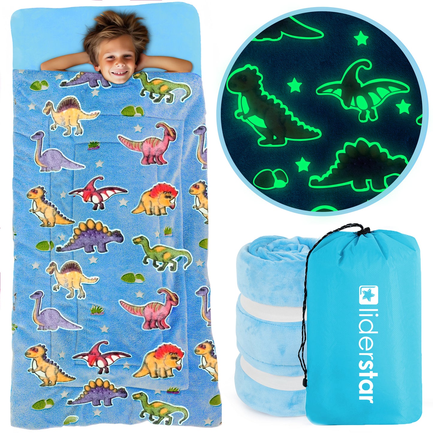 Glow in the Dark kids Sleeping Bag with Pillow Pocket