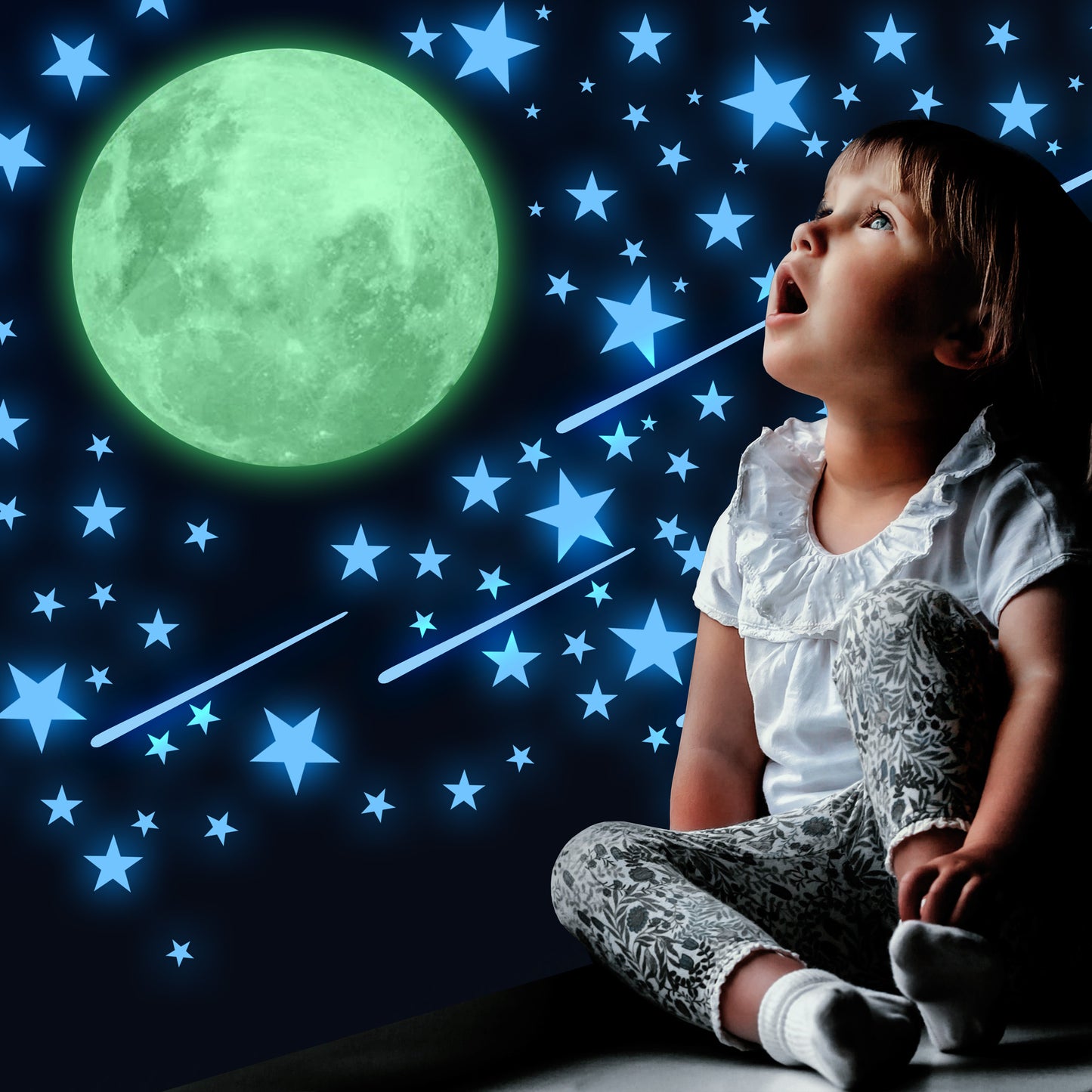 Glow In The Dark Moon and Stars - Blue