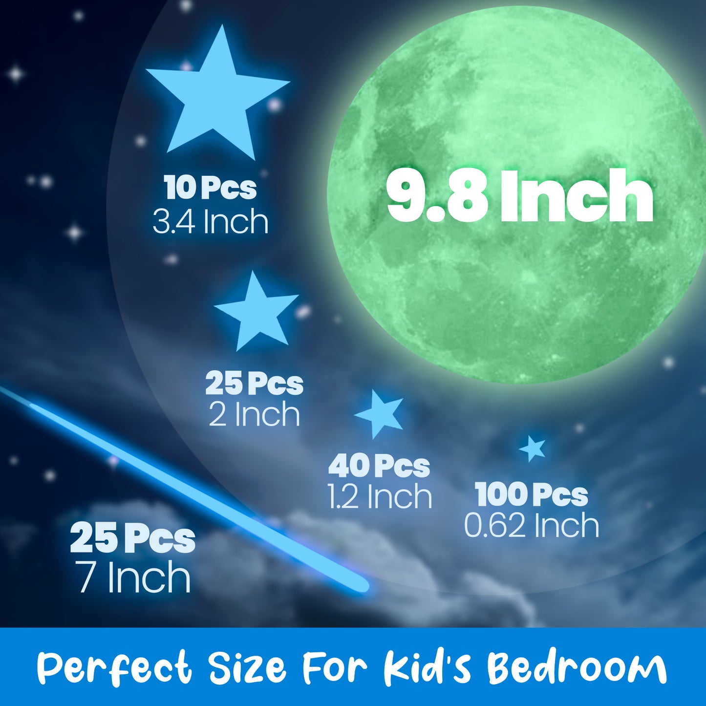 Glow In The Dark Moon and Stars - Blue