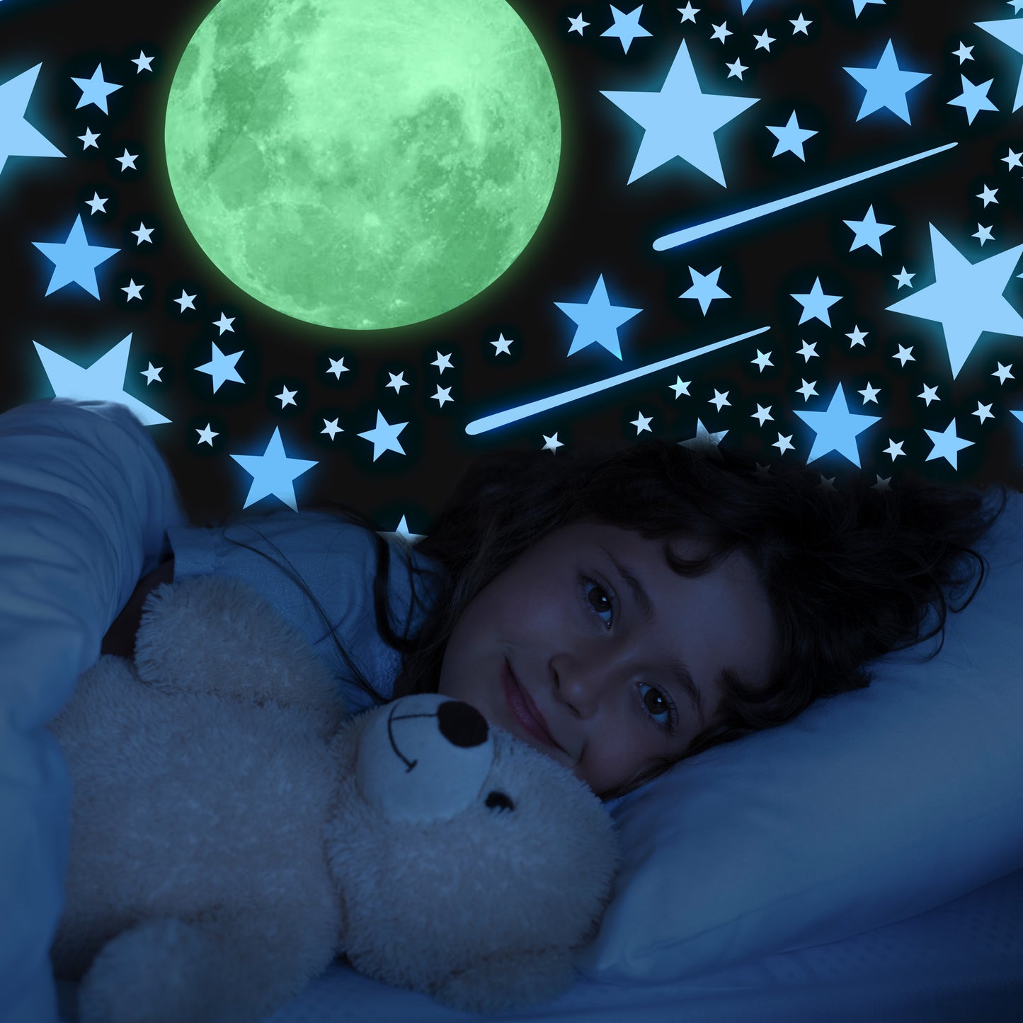 Glow In The Dark Moon and Stars - Blue