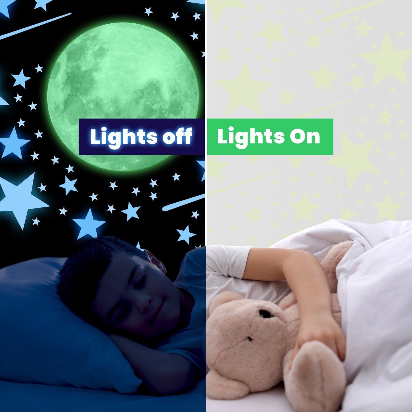Glow In The Dark Moon and Stars - Blue