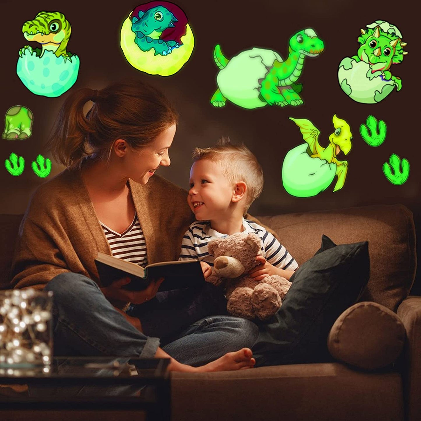 Glow in the Dark Baby Dinosaur and Footprints Stickers