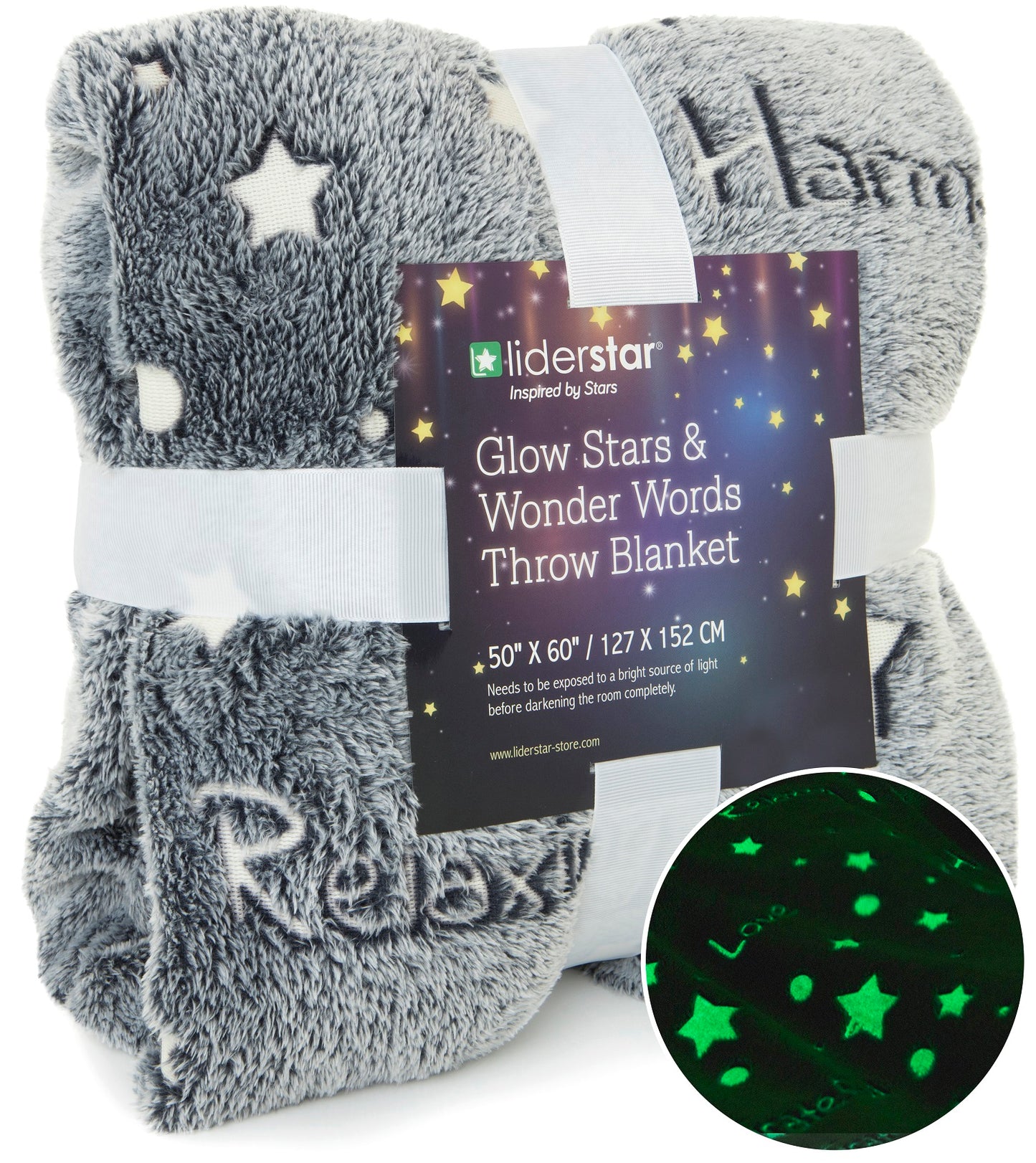 Glow In The Dark  Stars and Empowered words Throw Blanket -Gray