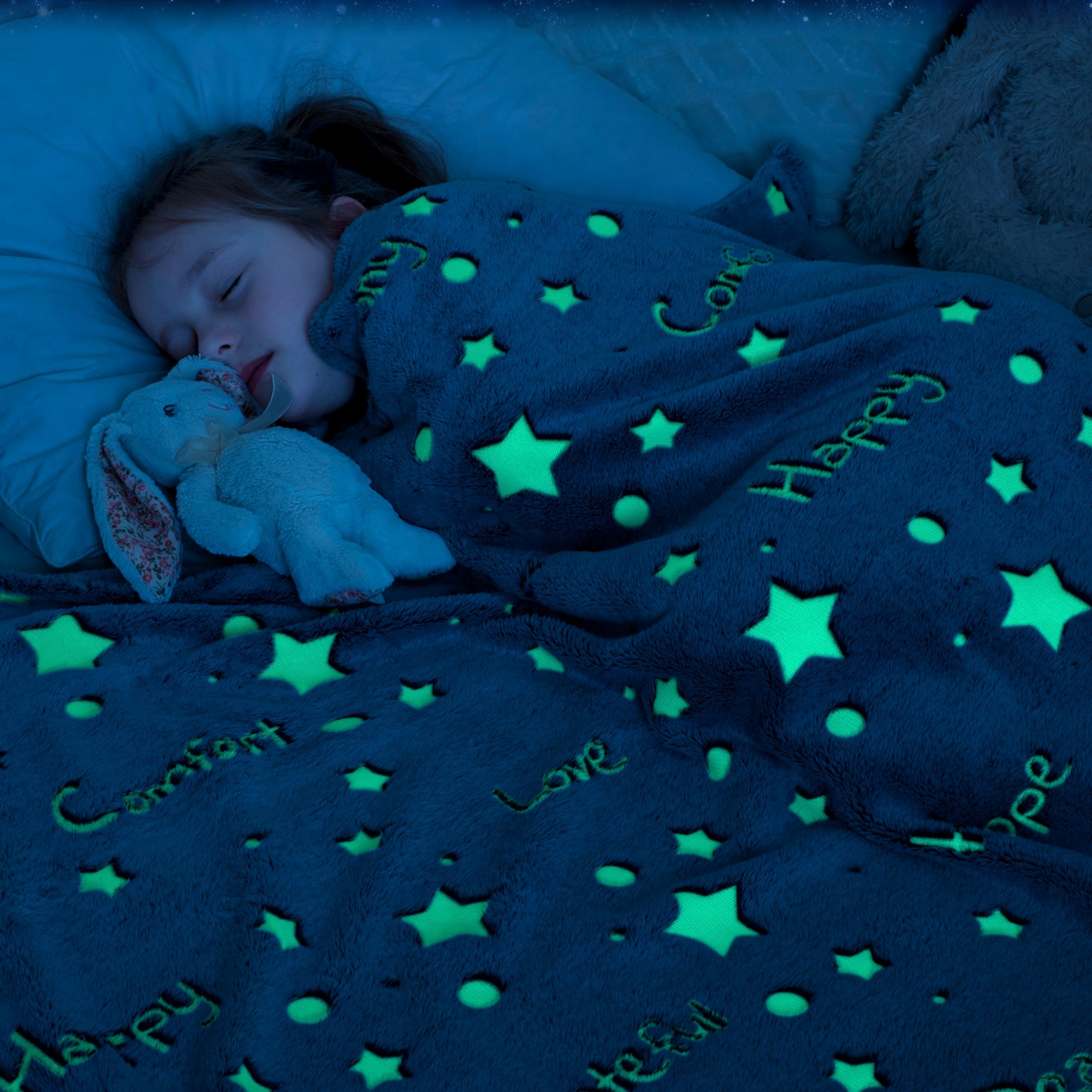 Glow In The Dark  Stars and Empowered words Throw Blanket -Gray