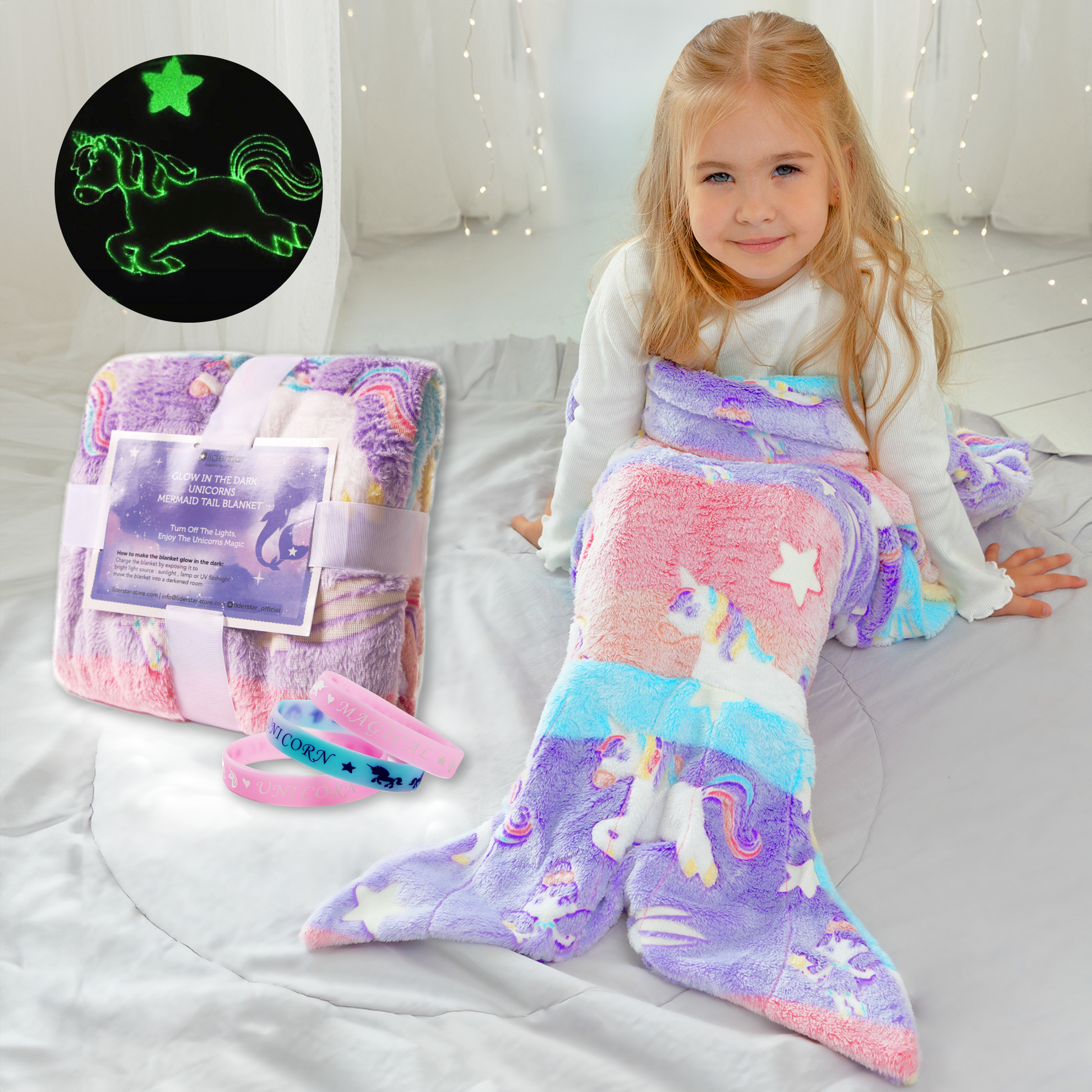 Mermaid Tail Blanket for Girls,Glow in The Dark Blanket, Snuggle Girls Throw, Plush Cozy Soft Fleece Girls Blanket Age 2-12, Toddler Mermaid Tail