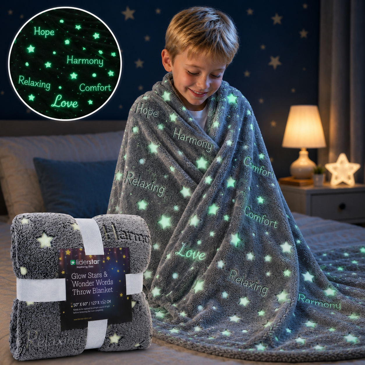 Glow-in-the-Dark Gray Throw Blanket – 50 x 60 in