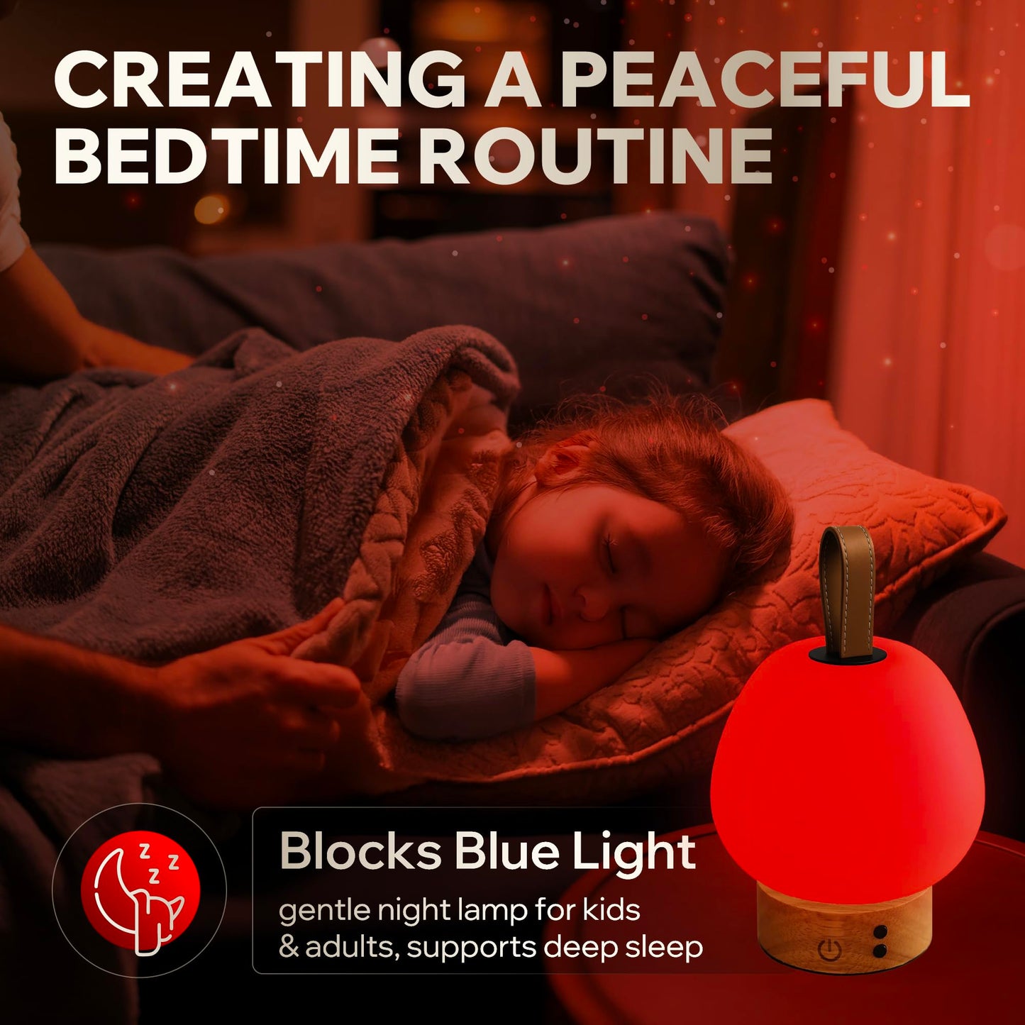 Red Light Therapy Sleep Lamp – 660nm Glow for Better Sleep | Cordless, Dimmable Night Light with Timer | Rechargeable, Portable Red Lamp for Bedroom (Light Wood)