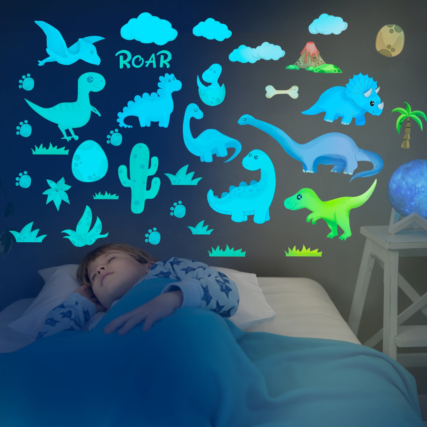 Glow in the Dark Blue Dinosaur Wall Stickers