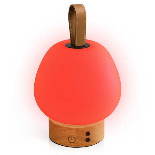 Red Light Therapy Sleep Lamp – 660nm Glow for Better Sleep | Cordless, Dimmable Night Light with Timer | Rechargeable, Portable Red Lamp for Bedroom (Light Wood)