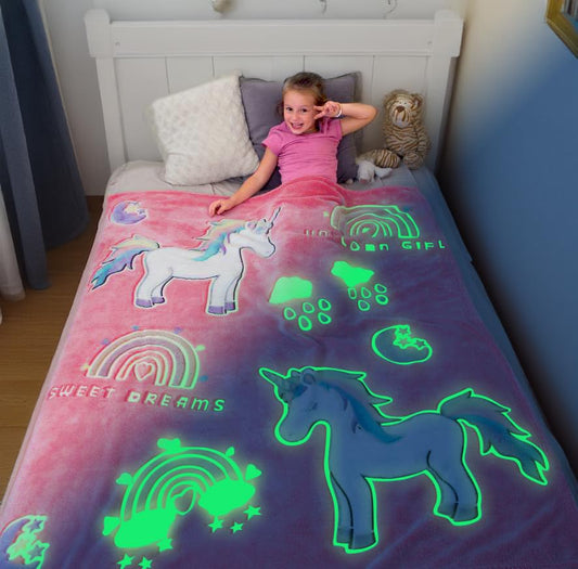 Glow In The Dark Throw Blanket -UNICORN