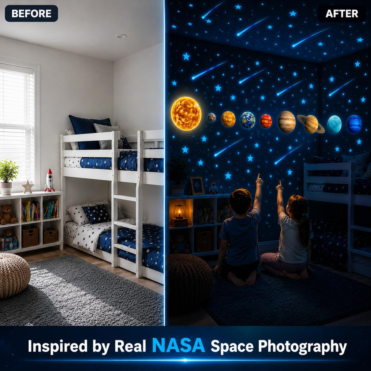 Glow in the Dark Blue Solar System Planets and Stars