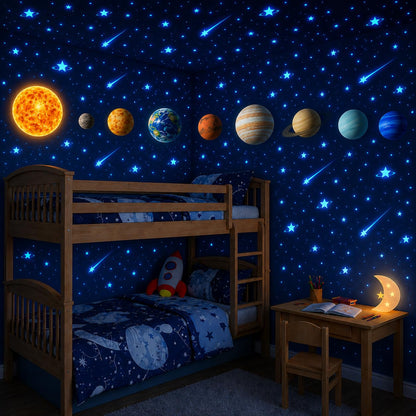 Glow in the Dark Blue Solar System Planets and Stars