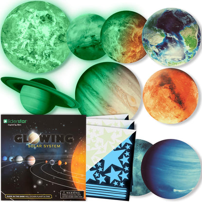 Glow in the Dark Blue Solar System Planets and Stars