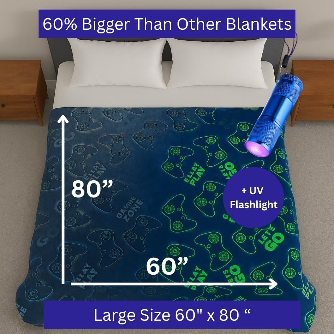 Glow in the Dark Gamer Throw  Blanket - 50 x60 in