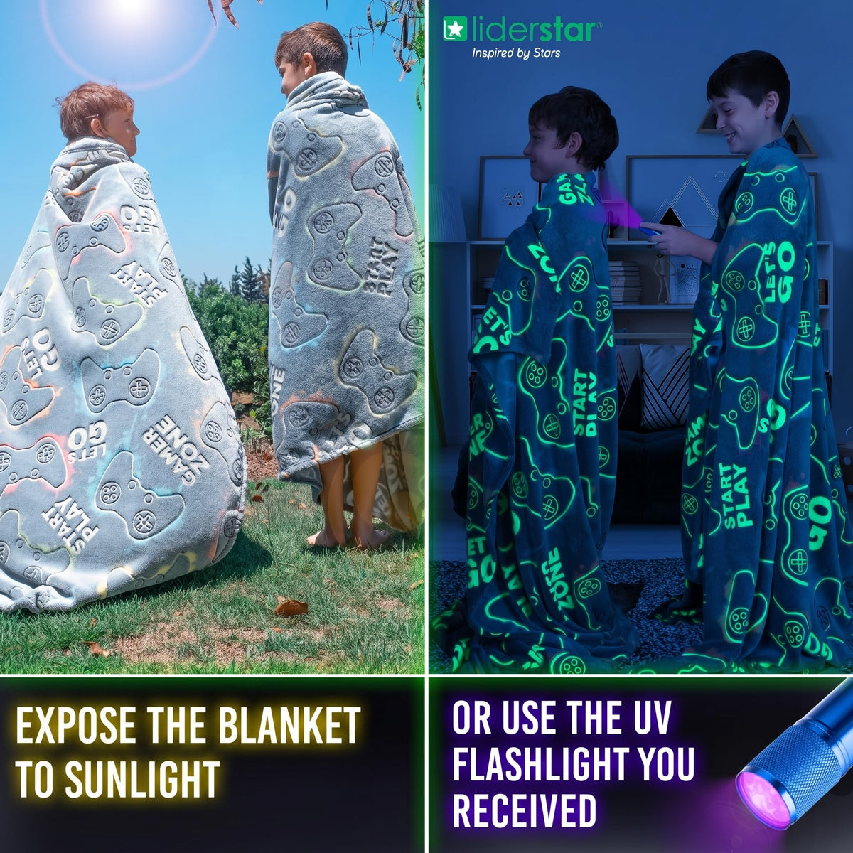 Glow in the Dark Gamer Throw  Blanket - 50 x60 in