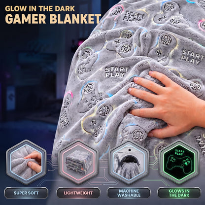 Glow in the Dark Gamer Throw  Blanket - 50 x60 in