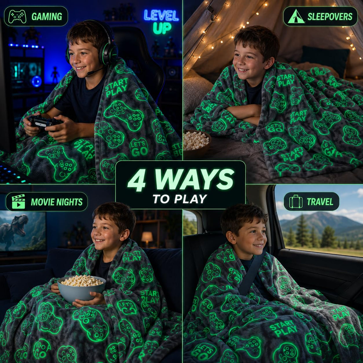 Glow in the Dark Gamer Throw  Blanket - 50 x60 in