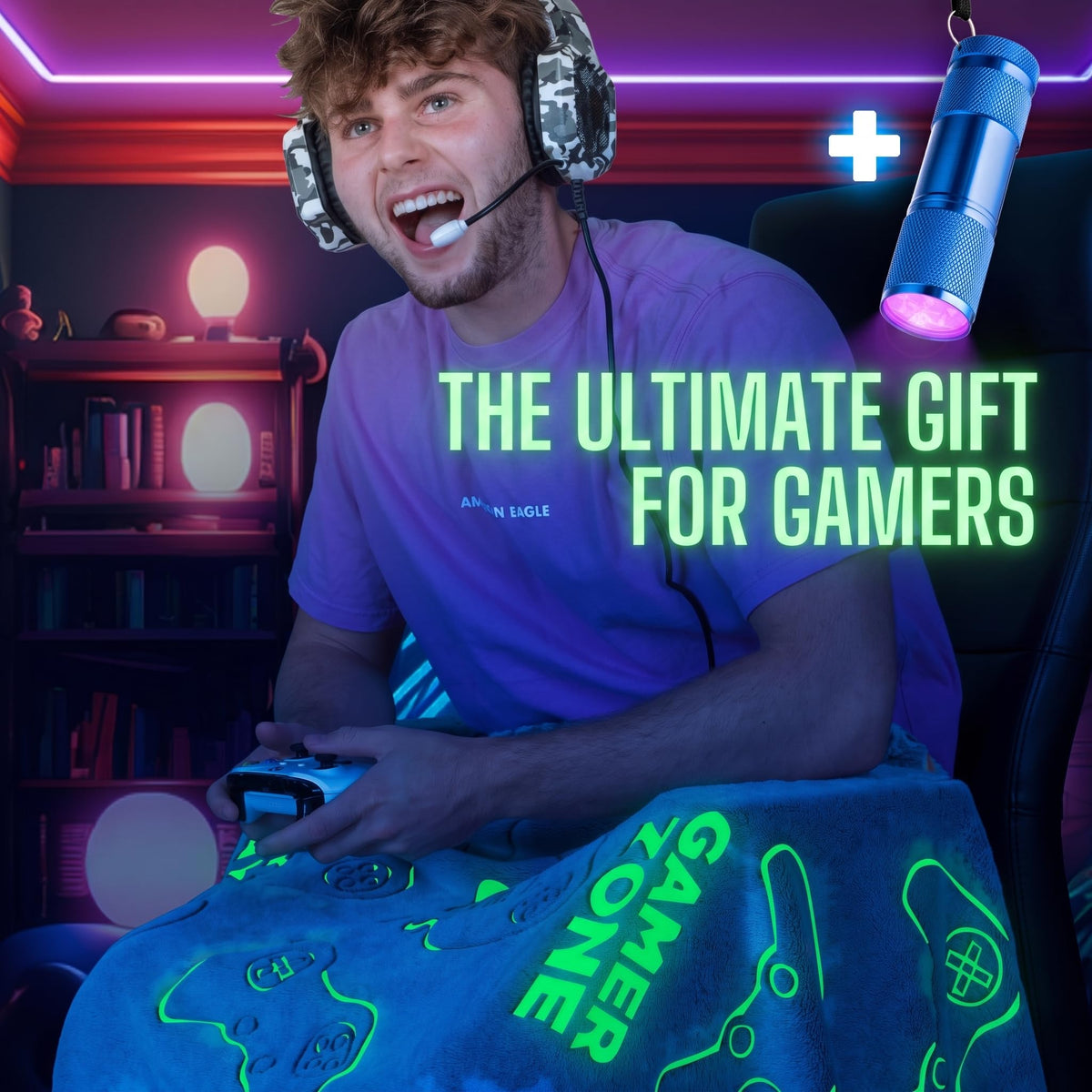 Glow in the Dark Gamer Throw  Blanket - 50 x60 in