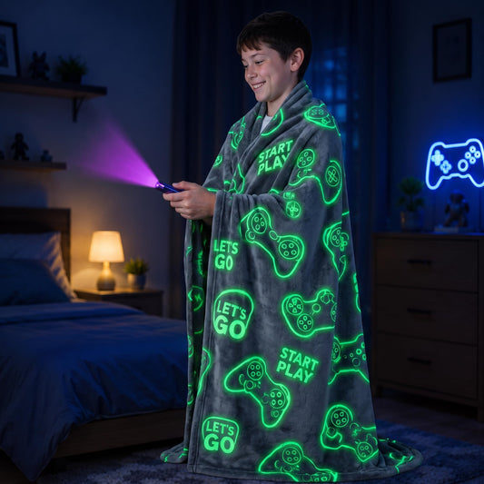 Glow in the Dark Gamer Throw  Blanket - 50 x60 in