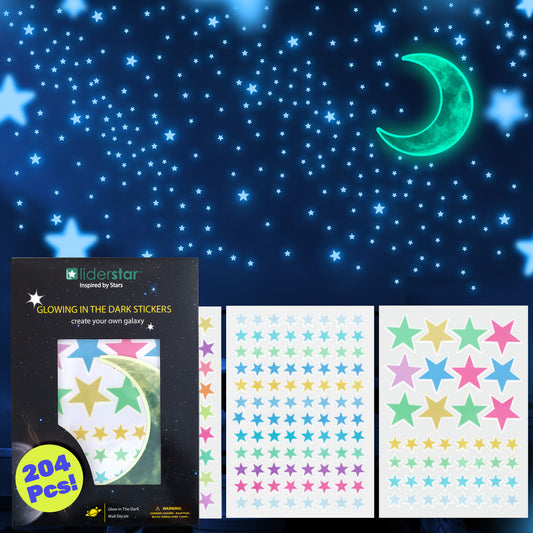 Glow in The Dark Stars and Moon for Ceiling, Luminous Stars and Moon Wall Decal, Wall Decor, Sticky Fluorescence Stars, Gift for boy and Girl Perfect for Kids Nursery Bedroom Living Room(Mixed Colors)