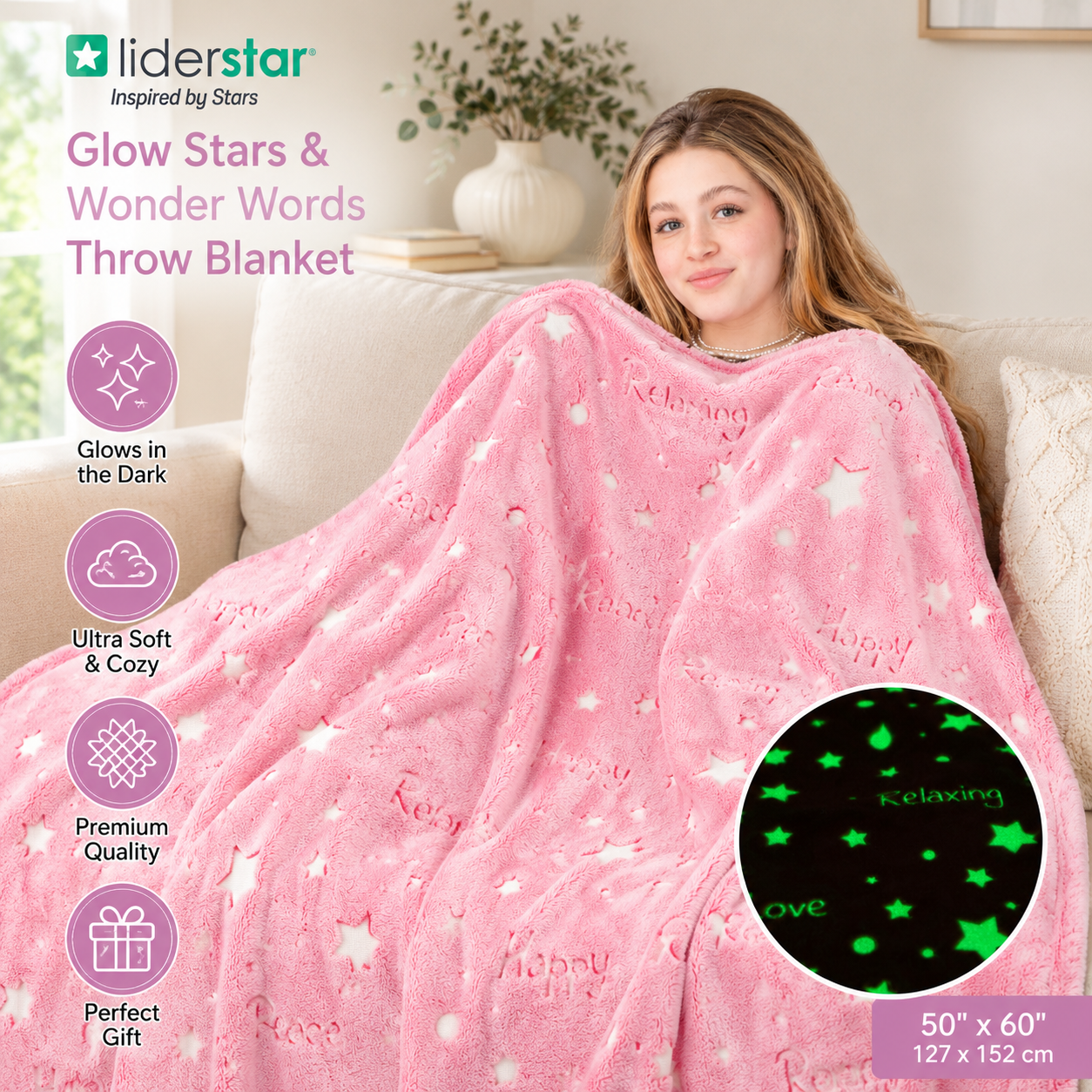 Glow-in-the-Dark Pink Throw Blanket – 50 x 60 in