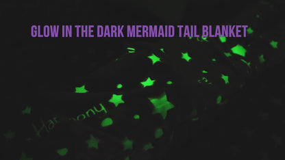 Glow In The Dark  Mermaid Tail Blanket with glowing stars, empowering words