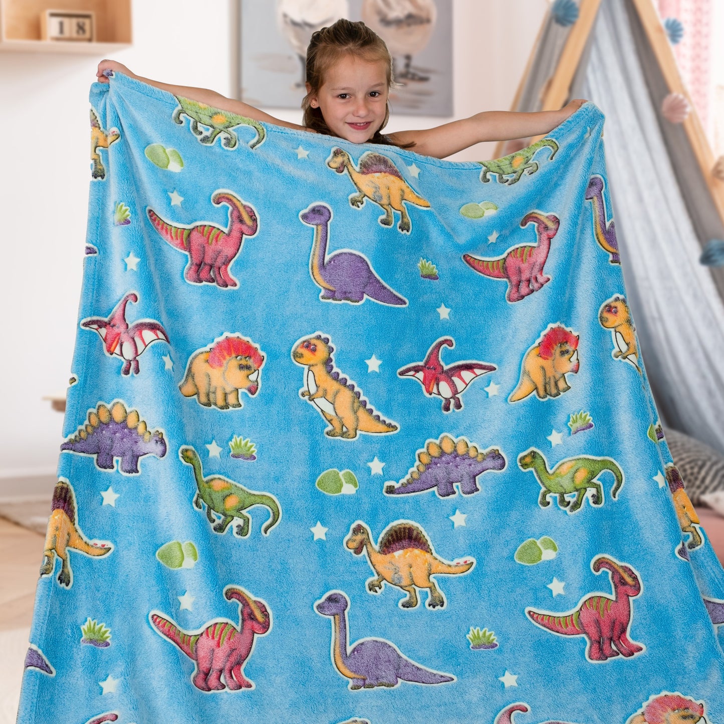 Glow In The Dark Throw Blanket -DINOSAUR