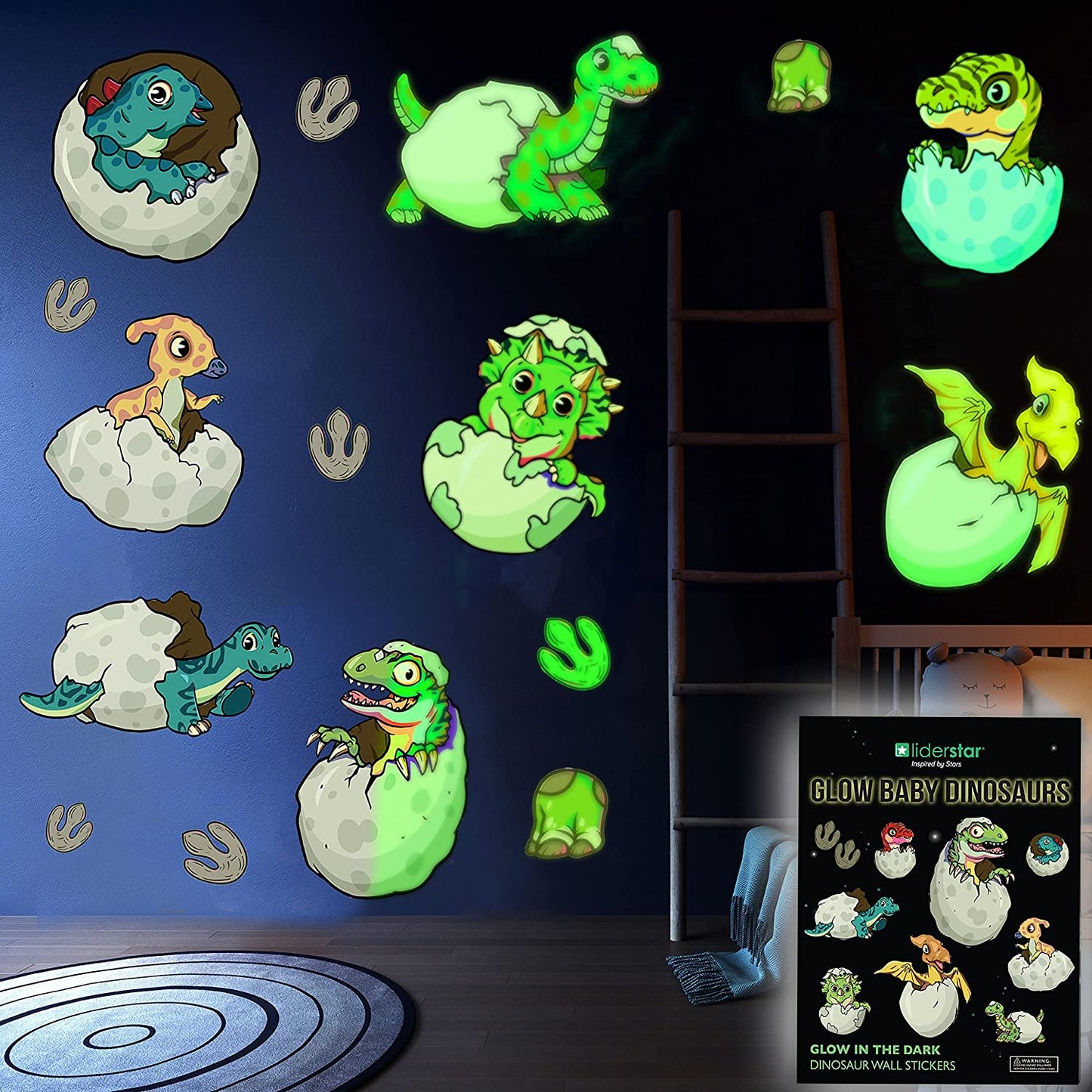 Glow in the Dark Baby Dinosaur and Footprints Stickers