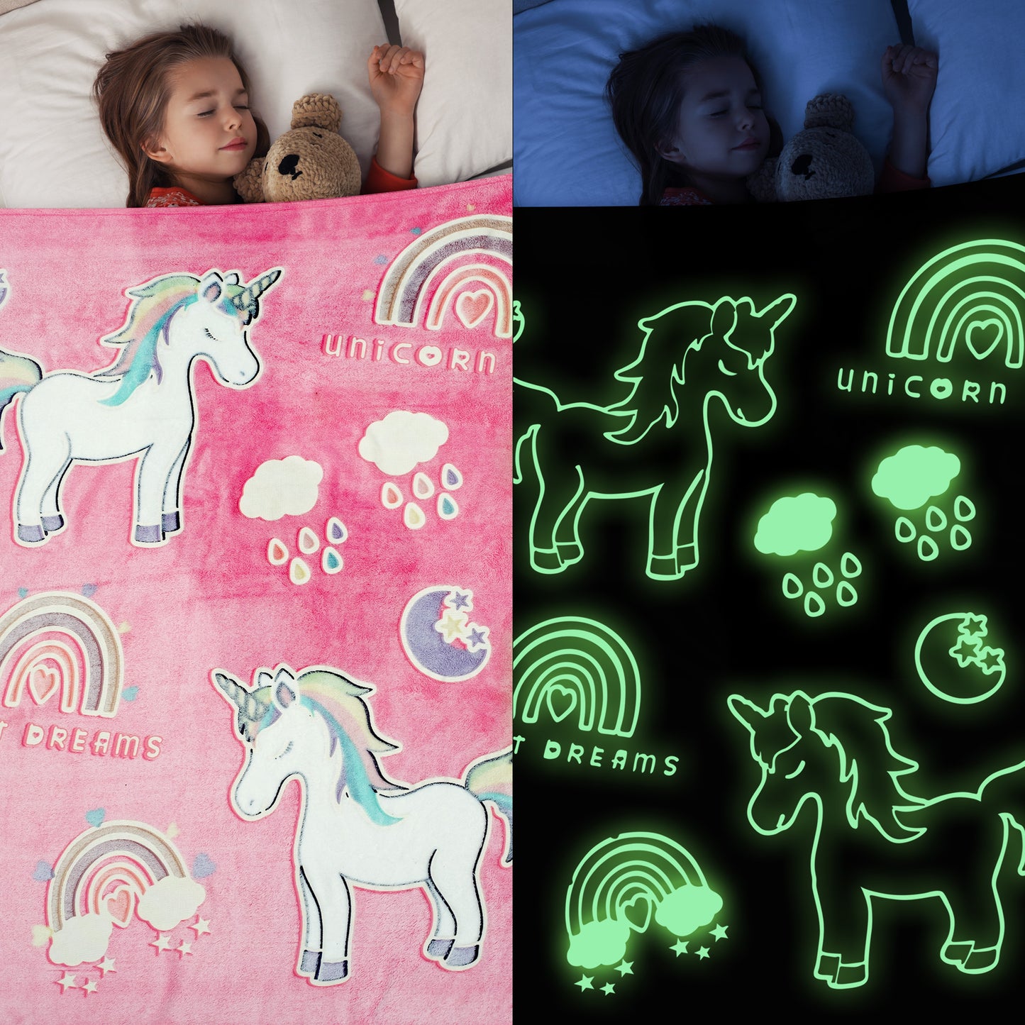 Glow In The Dark Throw Blanket -UNICORN