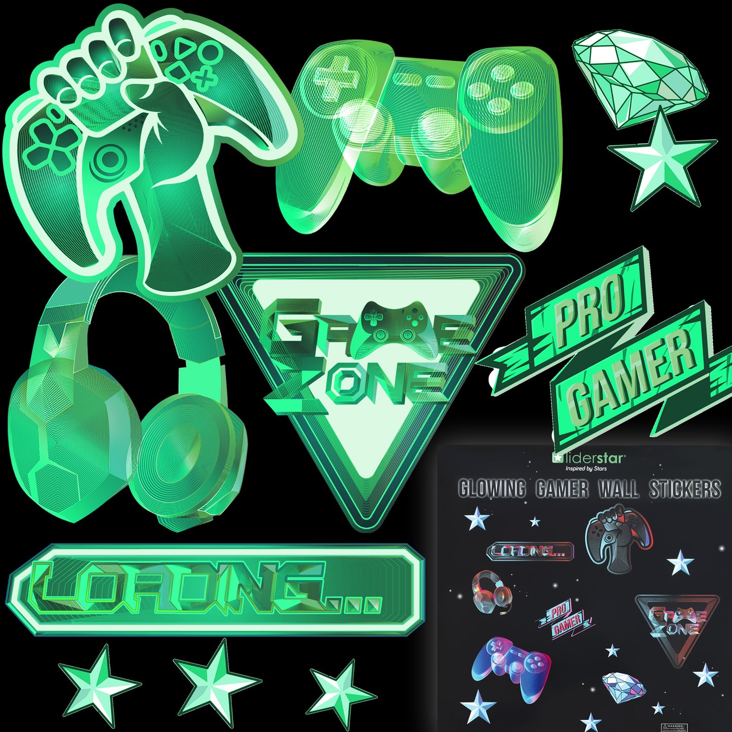 Glow in the Dark Gamer Wall Stickers